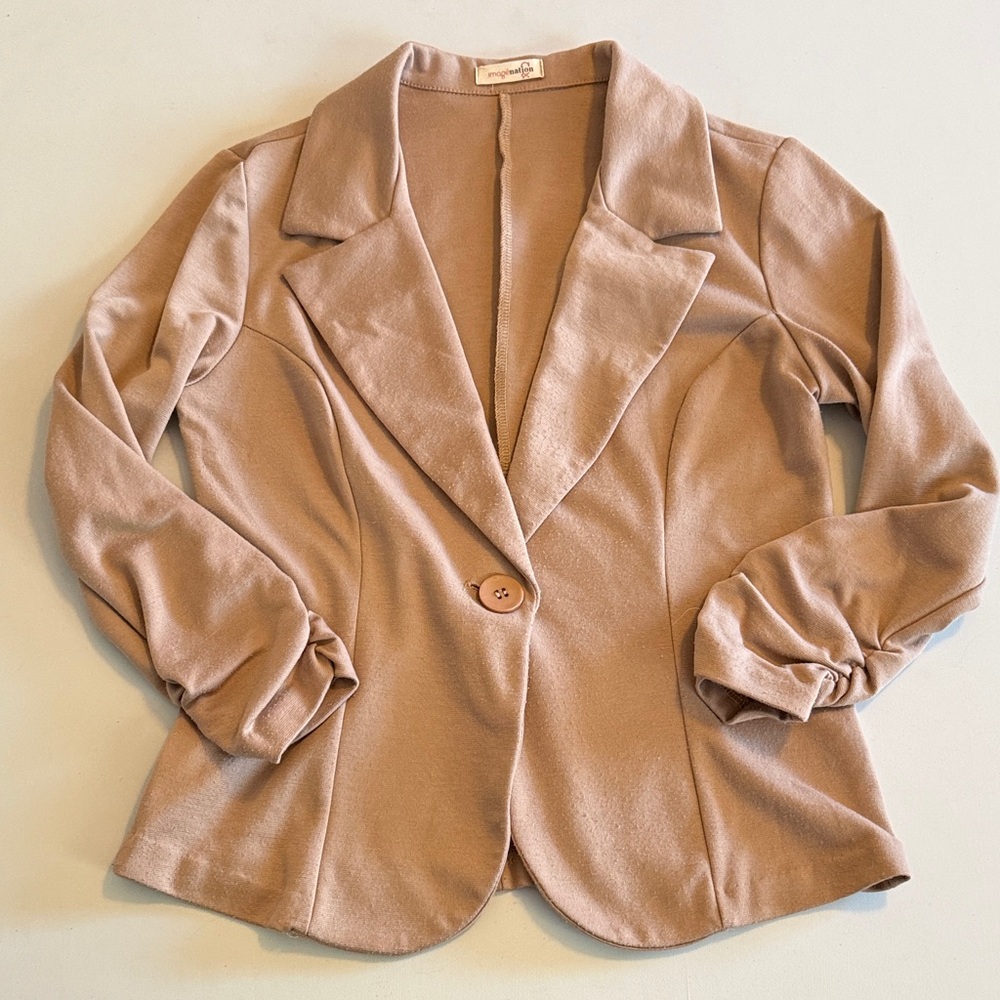 Imagenation Classic Beige Stretchy 3/4 sleeve Blazer Size S